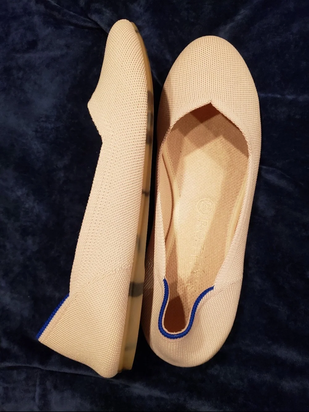 Rothy's light pink Knit Ballet Flats with Blue Heel Trim